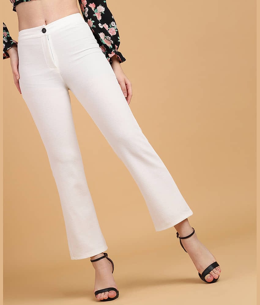 POPWINGS White Polyester Regular Women's Formal Pants ( Pack of 1 )