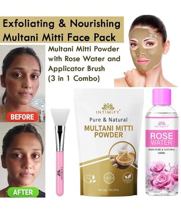 Intimify Multani Mitti Powder, Face Pack With Rose Water And Applicator Brush, 150 Gms