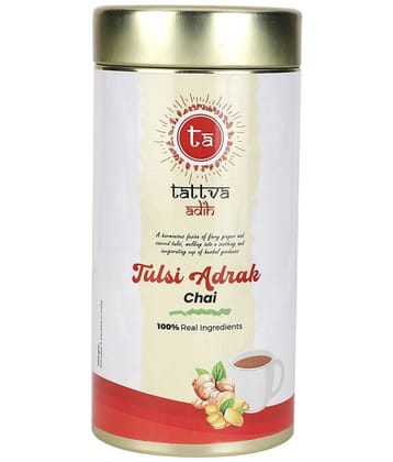 Tattva Adih Tulsi Adrak Masala Chai blend with Rama & Shyama Tulsi, Vana Tulsi & Dry Ginger Tin 100g