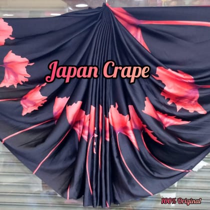Tomato Flowered Japan Satin Silk Saree with Blouse - 5033