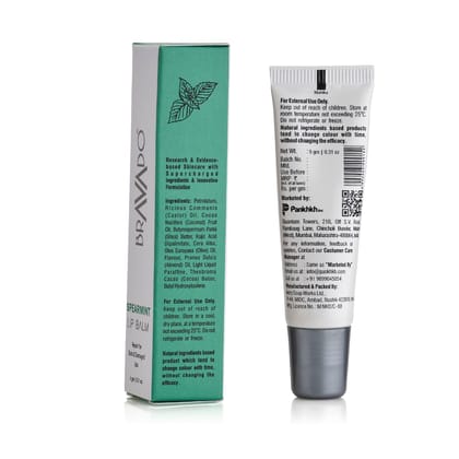 BRAVADO Lip Balm - Spearmint | Long-Lasting Moisturizing, For Dry, Cracked, Pigmented, Tinted & Chapped Lips | 24-Hour Hydration & Peptide Infused | for Men, Women | Brightening Dark Lip Balm | 9gm