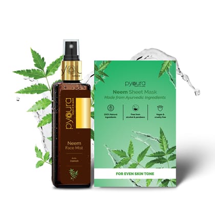 Neem Skin Brightening Combo: Face Toner Mist Serum (100ml) + Neem Face Sheet Mask (Pack of 1)<h4>For Dark Spots & Pigmentation Care, Helps Even Skin Tone<h4> <h6> Both products are 100% vegan, cr