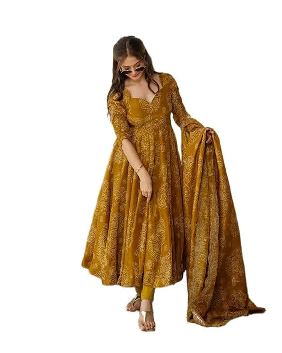 Womens Cotton Anarkali Kurta Set with Malmal Dupatta | Sanganeri Print Flared Kurti Suit