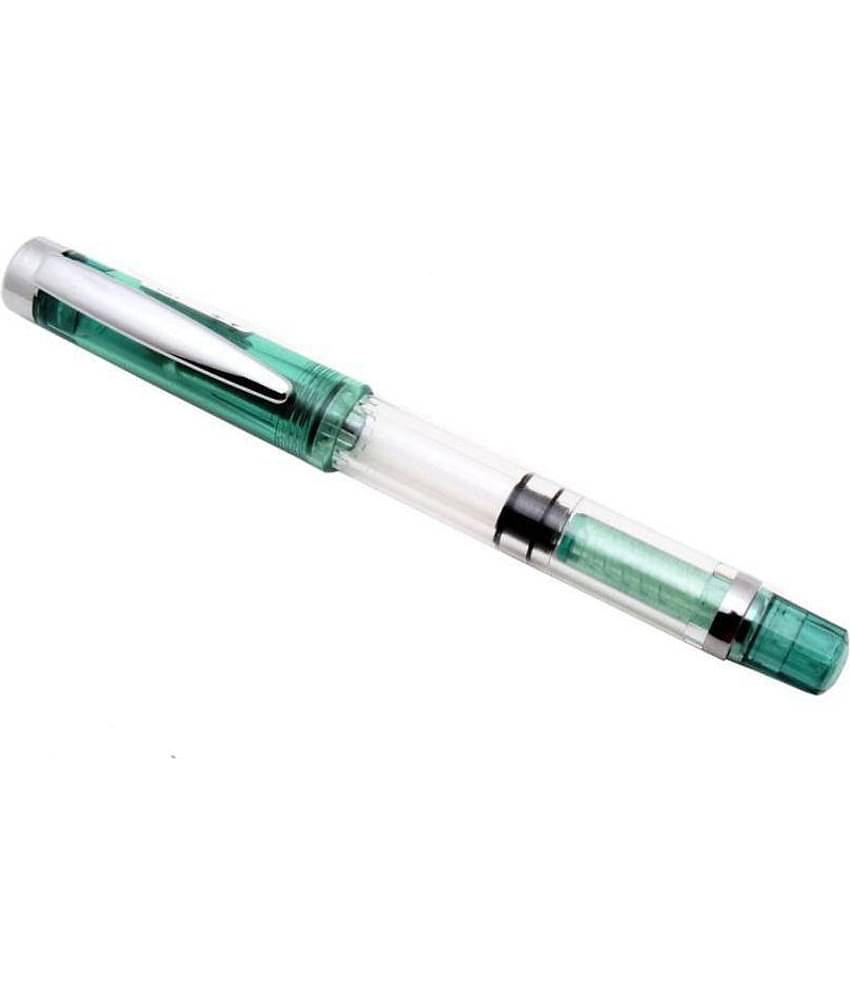 Demonstrator Safari Piston Fountain Pen Fine Nib With Chrome Trims. - Green