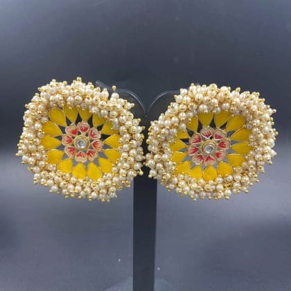 Hand Painted Meenakari Pearl Cluster Earrings - Elegant & Versatile