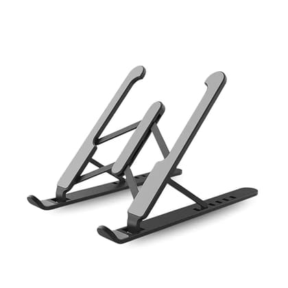 Geonix Trek T1 ABS Plastic Laptop Stand Height & Angle Adjustable | Foldable | Portable | Supports Maximum 5kg of Weight |Support Upto 17 inch (Black)