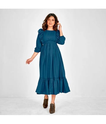 Femvy Polyester Solid Midi Womens Fit & Flare Dress - Blue ( Pack of 1 ) - None