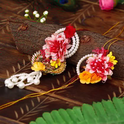 Floral Bhaiya Bhabhi Rakhi and Roli Chawal Pack, Best Wishes Greeting Card