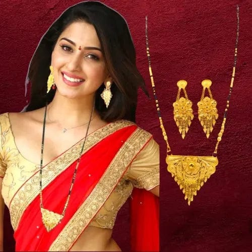 Exquisite Gold Mangalsutra Necklace and Earrings Set