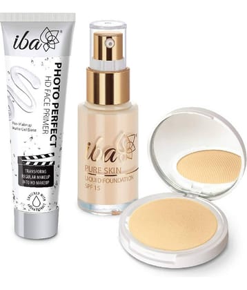 Iba Primer, Foundation, Compact Combo ,Snow White , Long Lasting, Full Coverage Base Makeup, (Pack of 3)