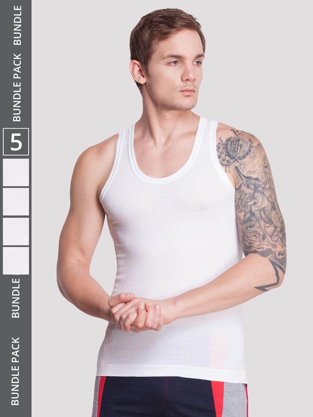 Men's White Pack of 5 Solid Egyptian Cotton Vest