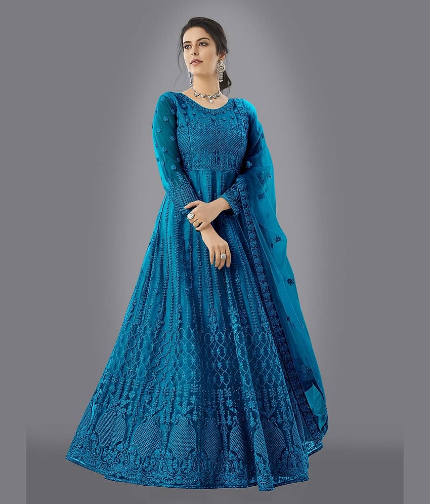 KV Fashion Magenta Flared Net Women's Semi Stitched Ethnic Gown ( Pack of 1 )