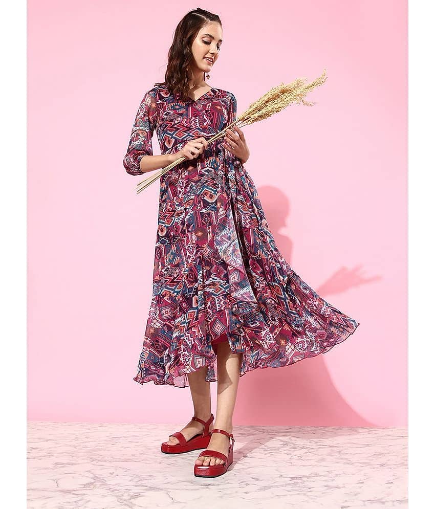 Miss Chase Women Chiffon Printed Wrap Dress ( Multi Color )