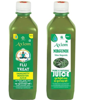 Axiom Flu Treat Juice 500Ml + Nirgundi Juice 500Ml , Ayurvedic Juice Combo Pack