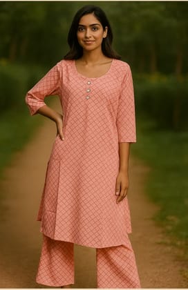 Pink Ethnic PalazzoKurti Set for Women
