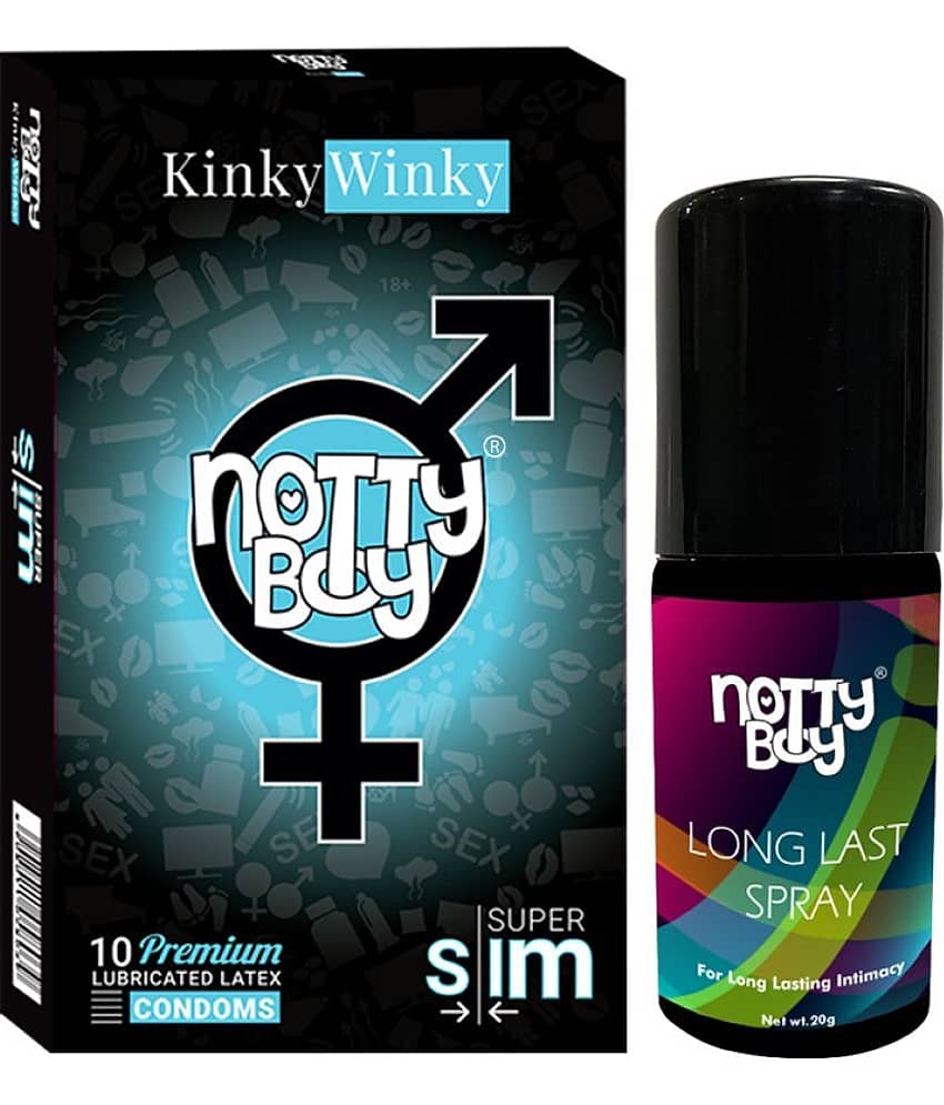 NottyBoy  Long Last  OverTime Spray 20gm with Super Slim Condoms Pack of 10 Counts