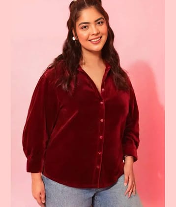PLUS PARADISE Women Solid Velvet Shirt ( Maroon )