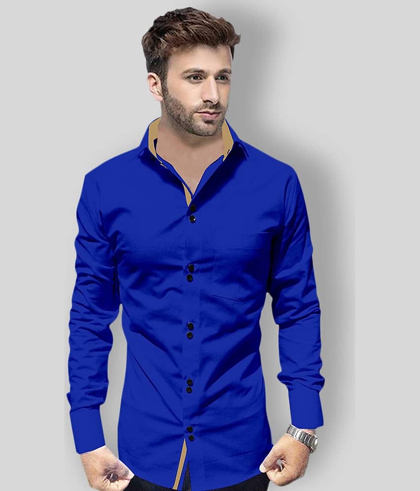 P&V - Blue Cotton Blend Regular Fit Men's Casual Shirt (Pack of 1)