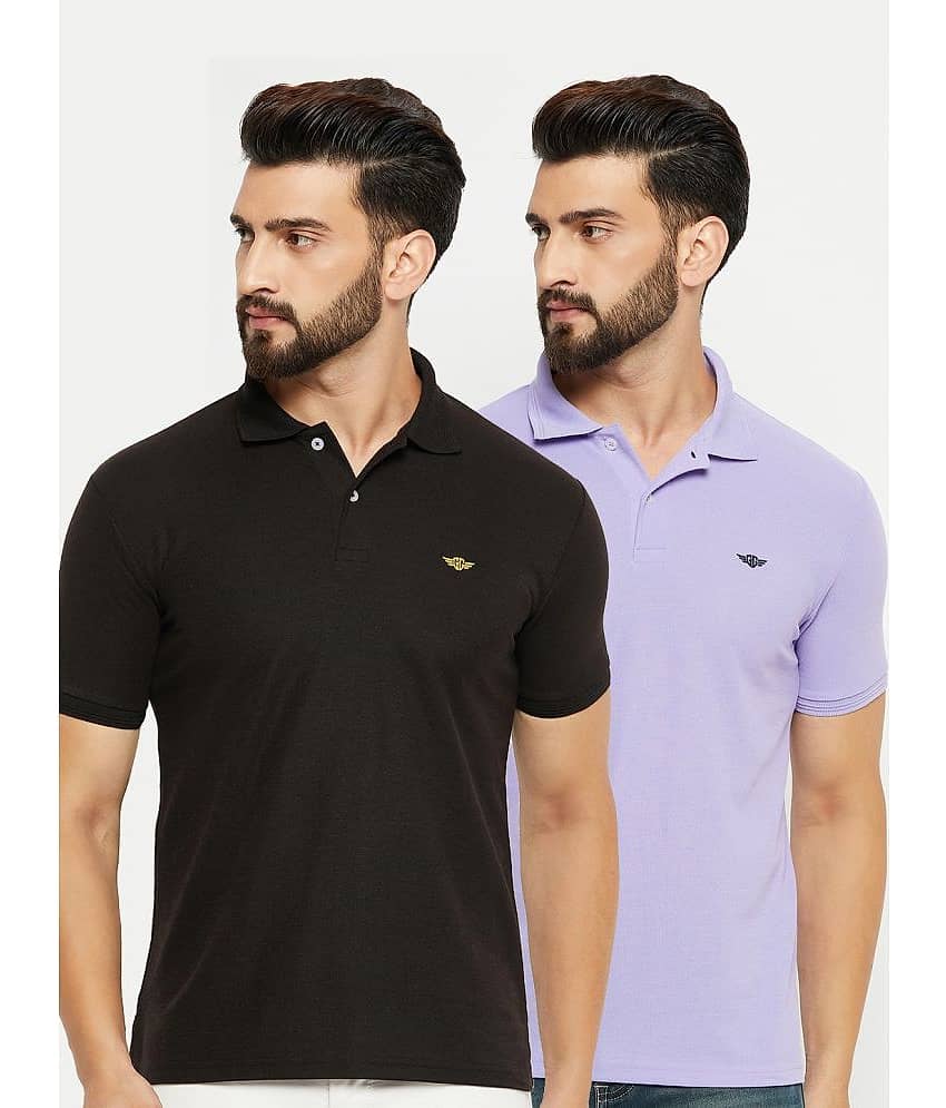 GET GOLF Pack of 2 Cotton Blend Regular Fit Solid Half Sleeves Men's Polo T Shirt ( Charcoal Grey )
