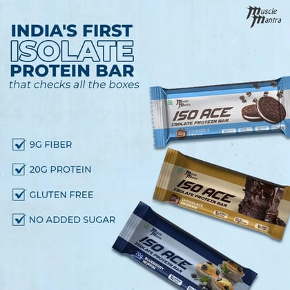 Muscle Mantra ISO ACE Isolate Protein Bar-Chocolate Brownie / Just Buy 1 Box / Cookies & Cream