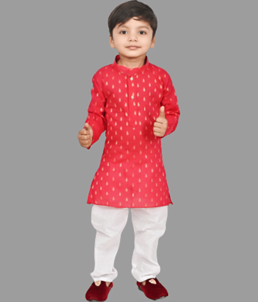 JCT DRESSES Boys Cotton Abstract - Pattern Kurta Pant Set ( Pink , Pack of 1 )