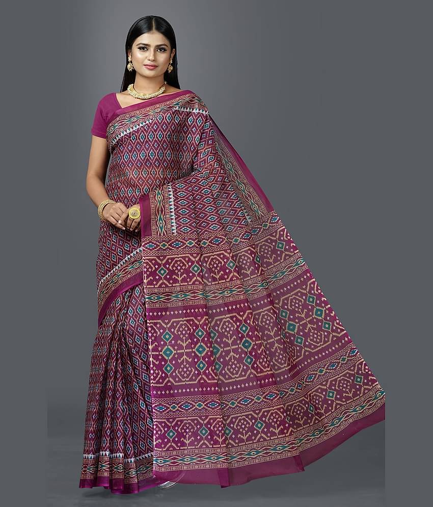 SHANVIKA Cotton Printed Saree Without Blouse Piece ( Blue )