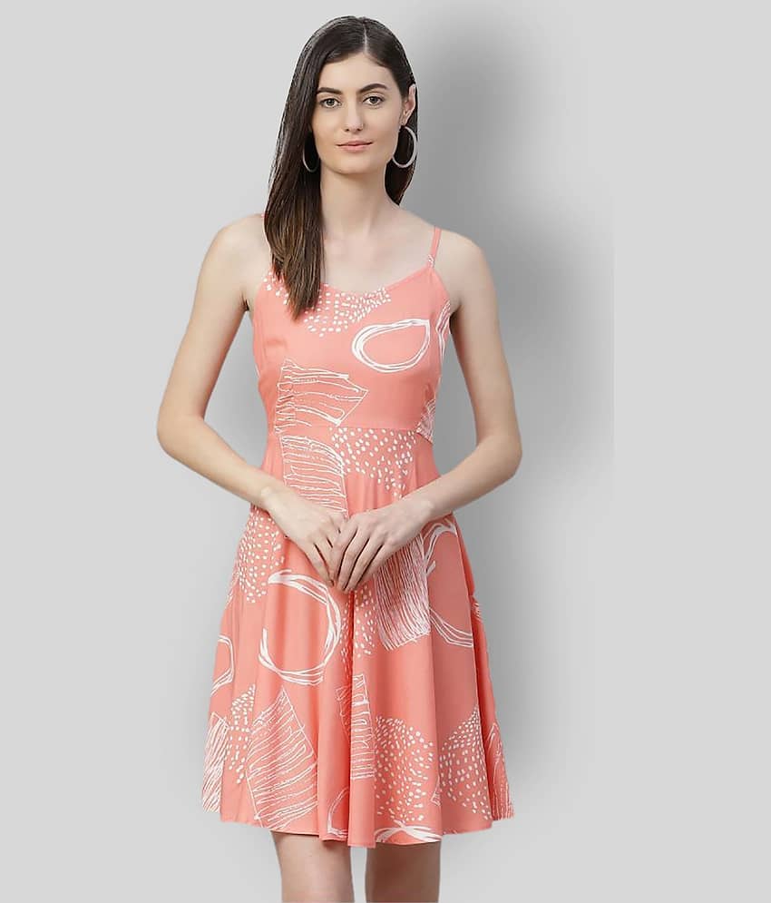 Yash Gallery Rayon Printed Mini Women's Fit & Flare Dress - Pink ( Pack of 1 )