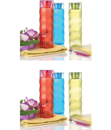 analog kichenware PET School/College/Office/Gym Water Bottle Multicolour PET Fridge Water Bottle 1000 mL ( Set of 6 )