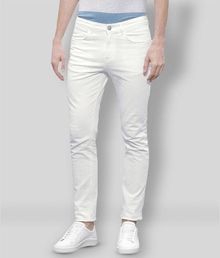 Calcium - White Cotton Blend Slim Fit Men's Jeans ( Pack of 1 )