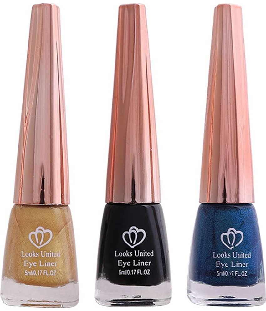 Looks United Metallic Long Lasting Intense Single Stroke Fashion Eyeliner (Metallic Canary Yellow, Coal Black, Looks United Metallic Blue Orchid)Pack Of 3