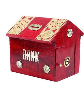 SWH - Wood Red Piggy Bank ( Pack of 1 )