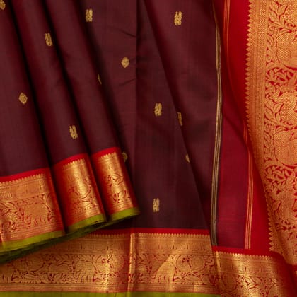 Maroon And Red Kanchipuram Silk Saree For Festive Wear PV J 1622