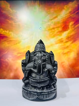 Black Stone Carved Ganesh Statue, Hindu Deity Sculpture, Traditional Indian Art, Spiritual Home Decor, Decorative Figurine
