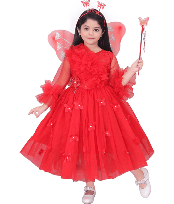 DS DRESSES Net Frock For Girls ( Pack of 1 , Red )