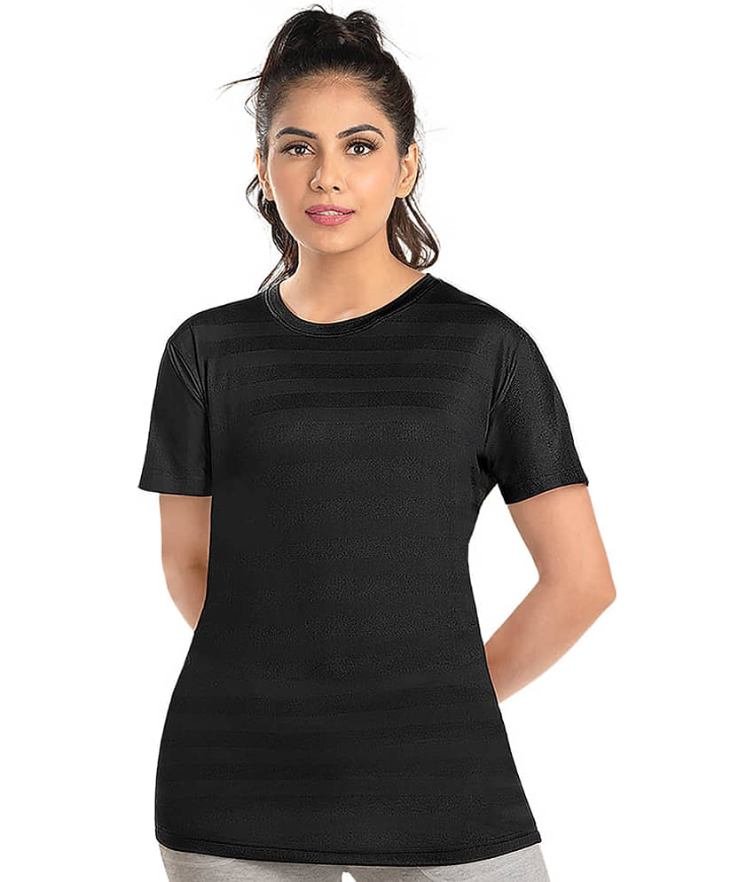 Dermawear Women Polyester Self Design Regular Fit Round Neck T-Shirt ( Black )