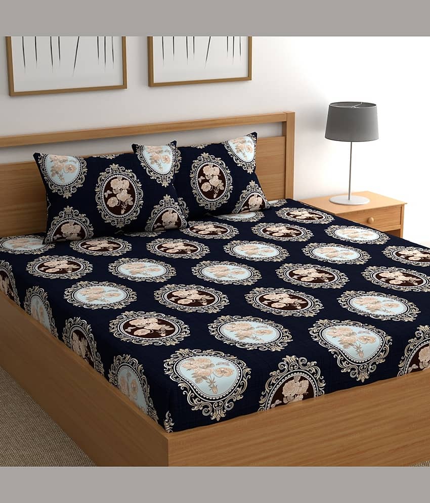 chhavi india Poly Cotton Double Bedsheet ( Navy )
