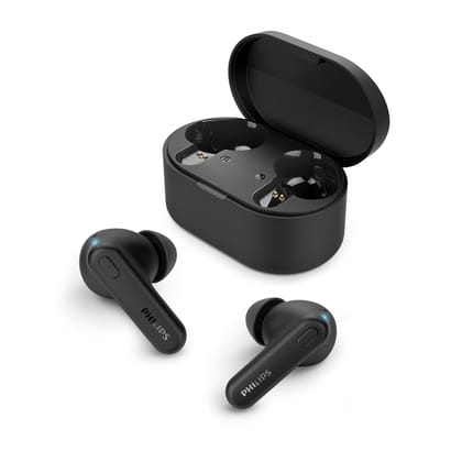 PHILIPS TAT1108BK/00 True Wireless Earbuds, in-Ear v5.3 Earphones with Mic, 15H Play Time, Shank Shape, IPX4, Touch Controls & Charging Case for iPhone/iPad