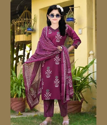 A TO Z CART Girls Cotton Kurti with Pants ( Pack of 1 , Magenta )