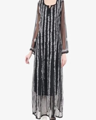 Lucknowi Chikankari Black Georgette Anarkali Embroidery Kurta Lucknowi Chikankari Black Georgette Anarkali Embroidery Kurta