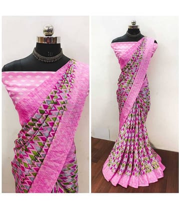 JIHANA FAB Chiffon Printed Saree With Unstitched Blouse Piece ( Purple )