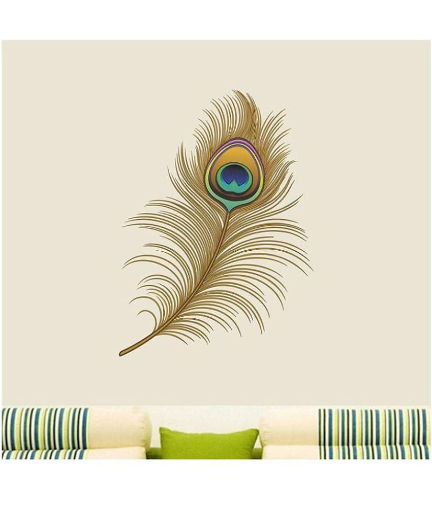Print Mantras Beautiful Peacock Feather Wall Stickers Nature Sticker ( 50 x 70 cms )