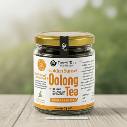 DEROI TEA Golden Sunset Oolong Tea | Carbon-Free Dried | 100% Natural Whole Leaf Tea | Fruity and Aromatic | Farm to Pack in 48 Hrs | 40 g Pack – 24 Cups - 40 gm