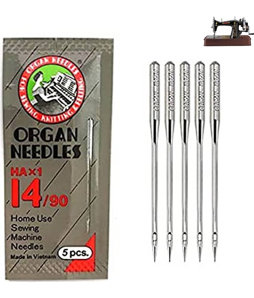Shree Shyam™ ORGAN Stainless Steel Needles/Size 14/ Set of 5 Needles/Home use Sewing Machine Needle (Pack of 2 Set- 10 Needles)