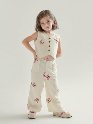 Girl's Orange Embroidered Khadi Cotton Co-Ord Set [GCS-7444] (4-12 Years)-10-11Y (Size - 34) / Cotton