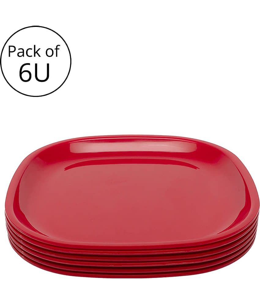 Generic - Plastic Microwave Safe Plates, (Pack of 6) Quarter Plate, Dia 8inch - Red