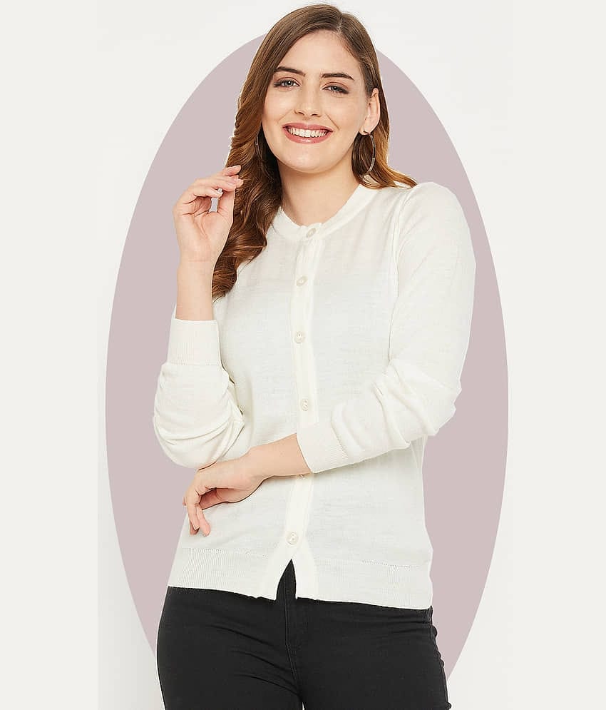 zigo Women Acro Wool Round Neck Cardigan ( White )