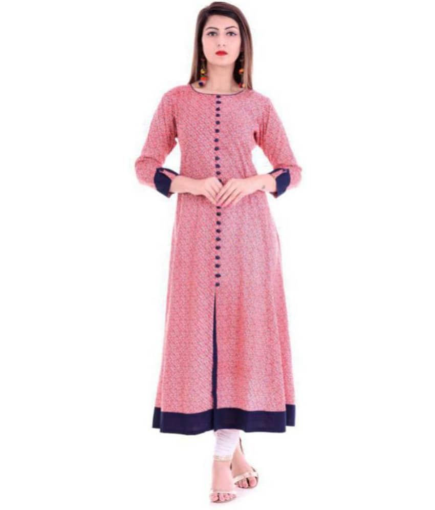 Yash Gallery Pack of 1 Rayon Printed Front Slit Women's Kurti - ( Pink )