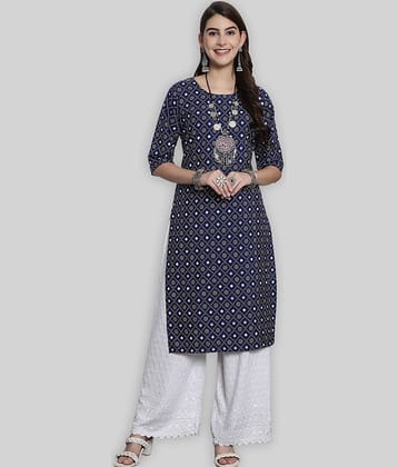 7Threads Crepe Printed Straight Women's Kurti - Blue ( Pack of 1 )