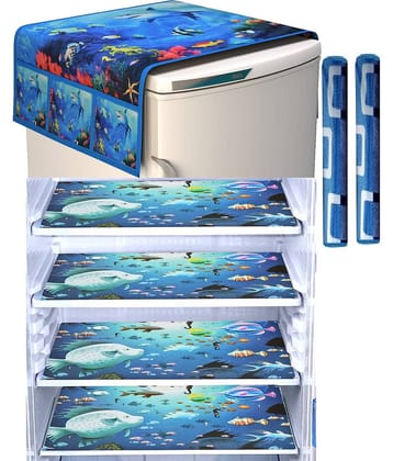 Shaphio Single Jute Blue Fridge Top Cover