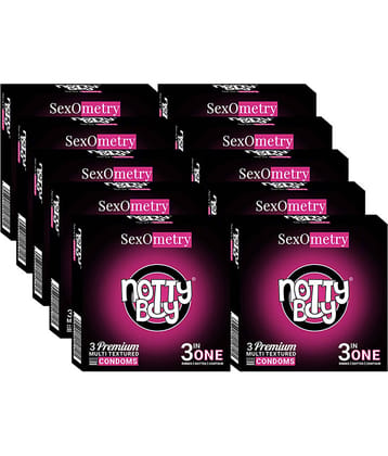 NottyBoy 3-In-One Ribs Dots Contoured Condoms Combo Pack - 30 Pieces